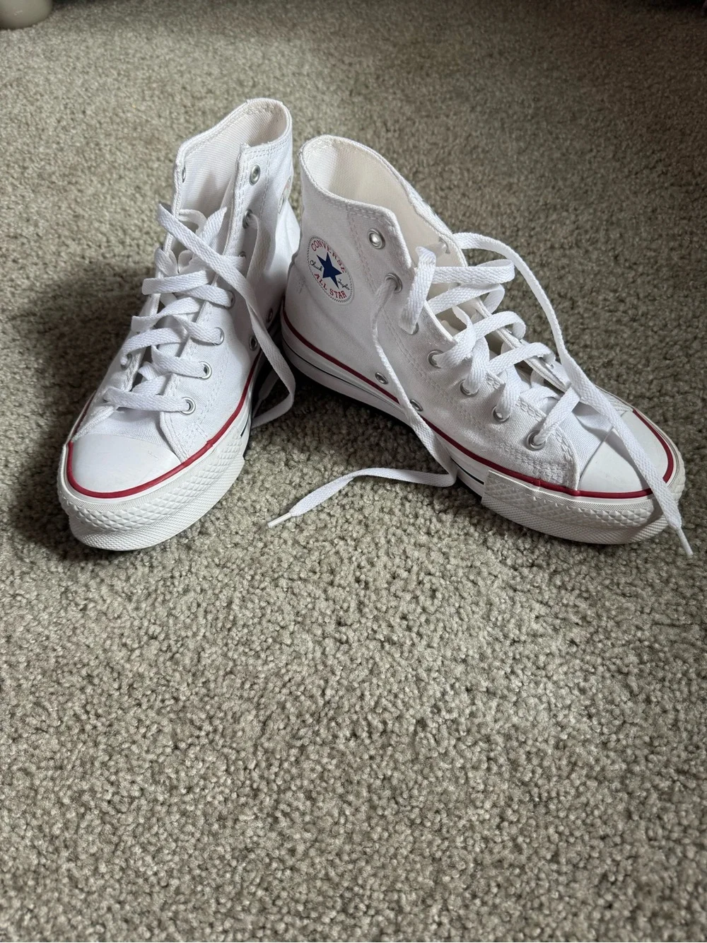 Converse White High-Top Sneakers with Red Trim